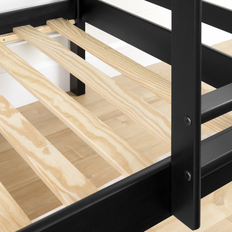 Black Twin Pine Wood Bunk Bed with Trundle and Storage