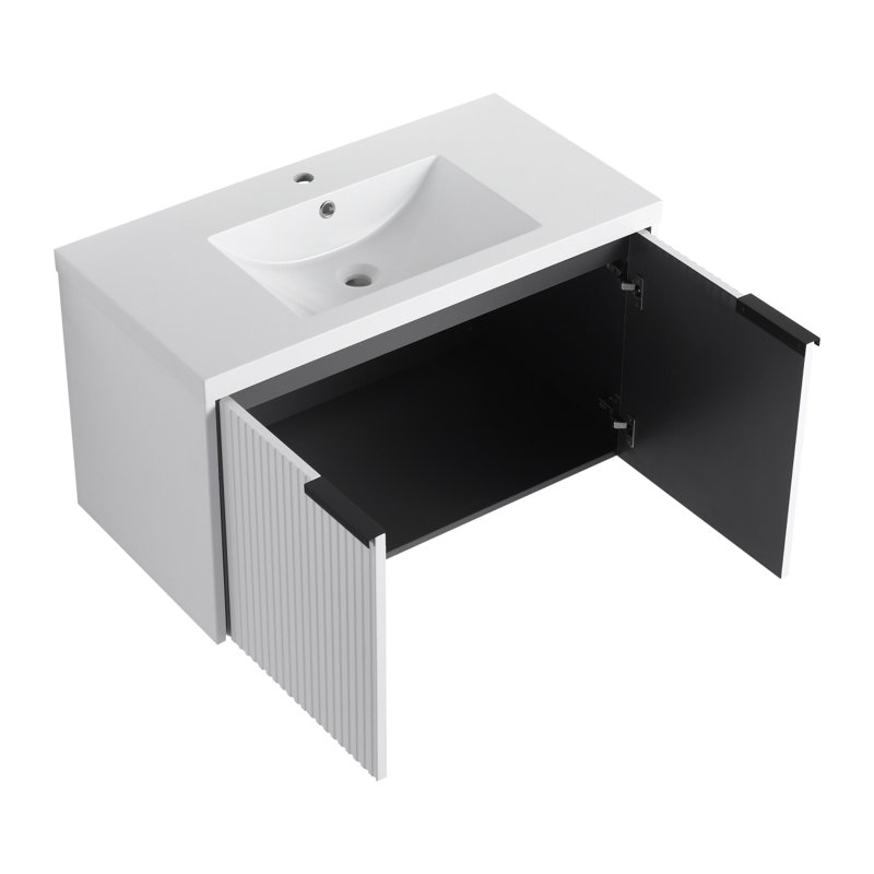 Wall Mounted Bathroom Vanity With Resin Sink  & 2 Doors,Bathroom Vanity Cabinet, White