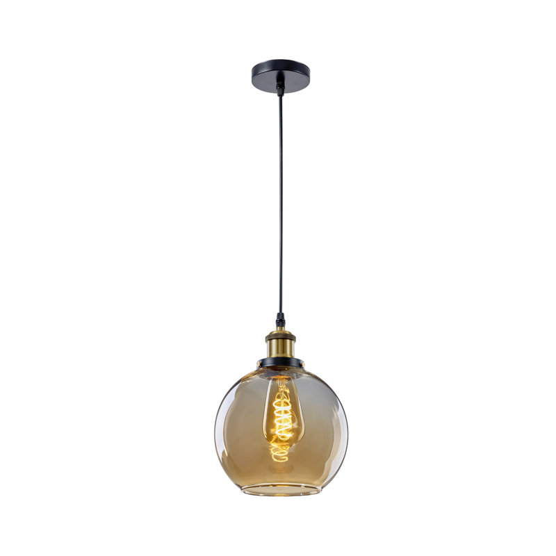 Ramvir - Vintage Glass Pendant Light – Globe Glass Hanging Lamp with Gold Globe Shade, Adjustable Ceiling Fixture for Kitchen Island, Bedroom, Loft, Dining Room, and Hallway