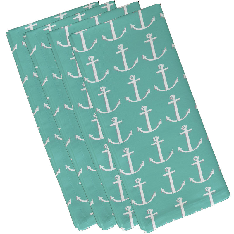 Ensemble de serviettes 4 pièces Wimer Coastal, L 18 po x L 18 po, Bleu marine / vert