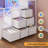 Bunk Bed Twin Over Twin With Stairs, Led Lights Twin Bunk Bed With 2 Storage Drawers & 6 Fabric Drawers, Metal Twin Loft Beds With Guardrail & Stairs, Space Saving-1890054837-1883204288