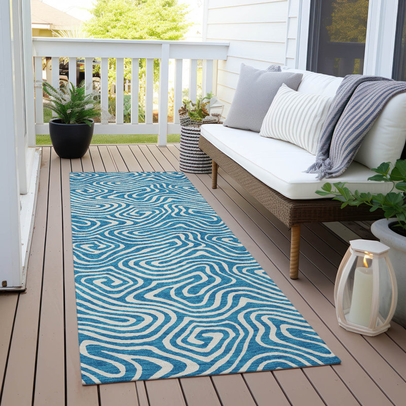 Teal Flat Woven Stain-Resistant Synthetic Runner Rug 2'3" x 7'6"