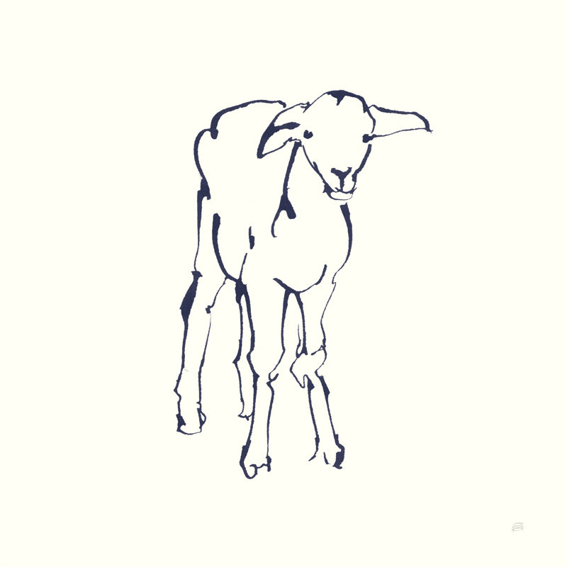 Line Lamb Navy by Chris Paschke - Wrapped Canvas Drawing, 76cm H x 76cm W