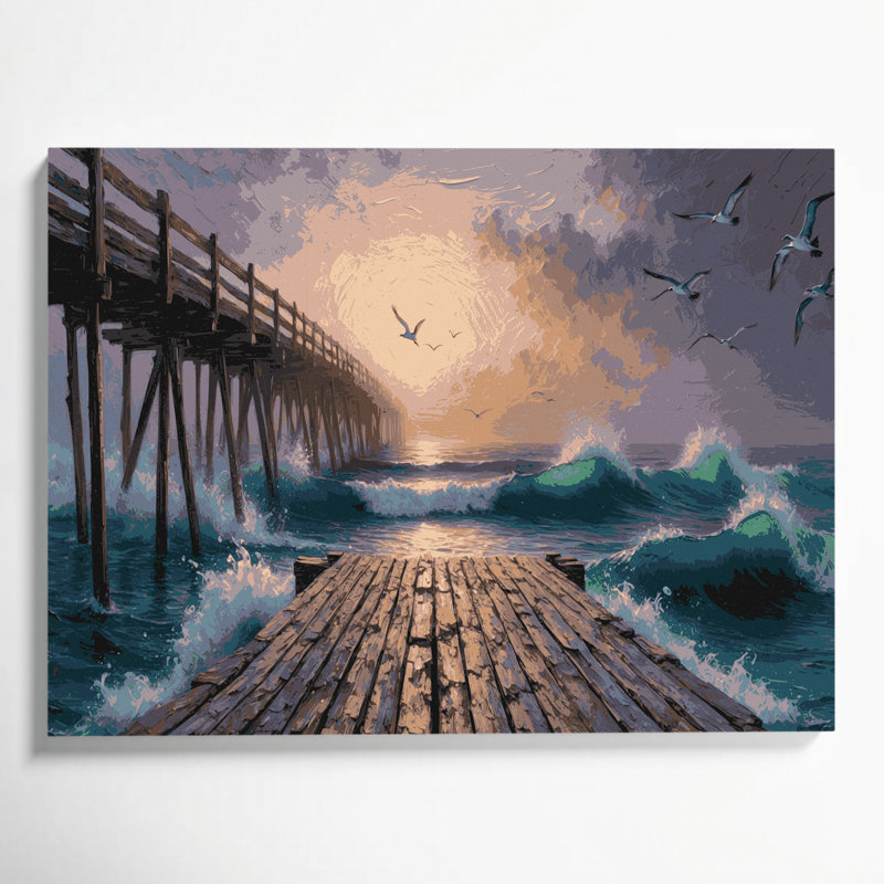Art mural sur toile noir Coastal Pier, H 11 po x l 14 po