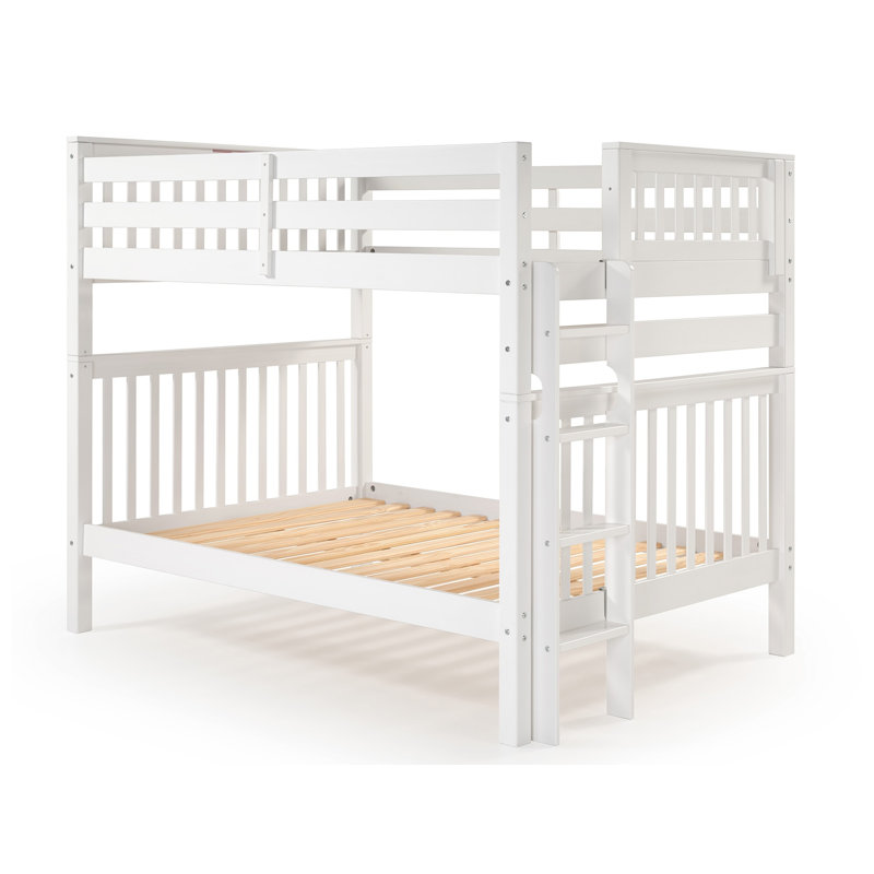 Treva Solid Wood Standard Bunk Beds Full over Full, 4 Step Ladder, White, White, Full over Full