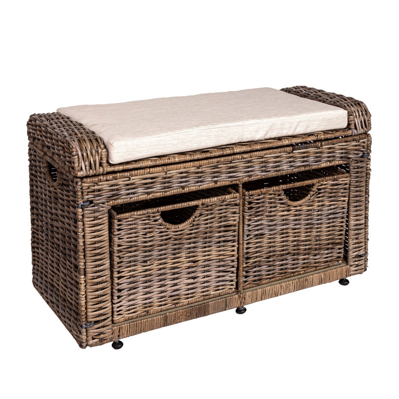 Banc de rangement en osier à 2 tiroirs 34,50 po Palermo, gris