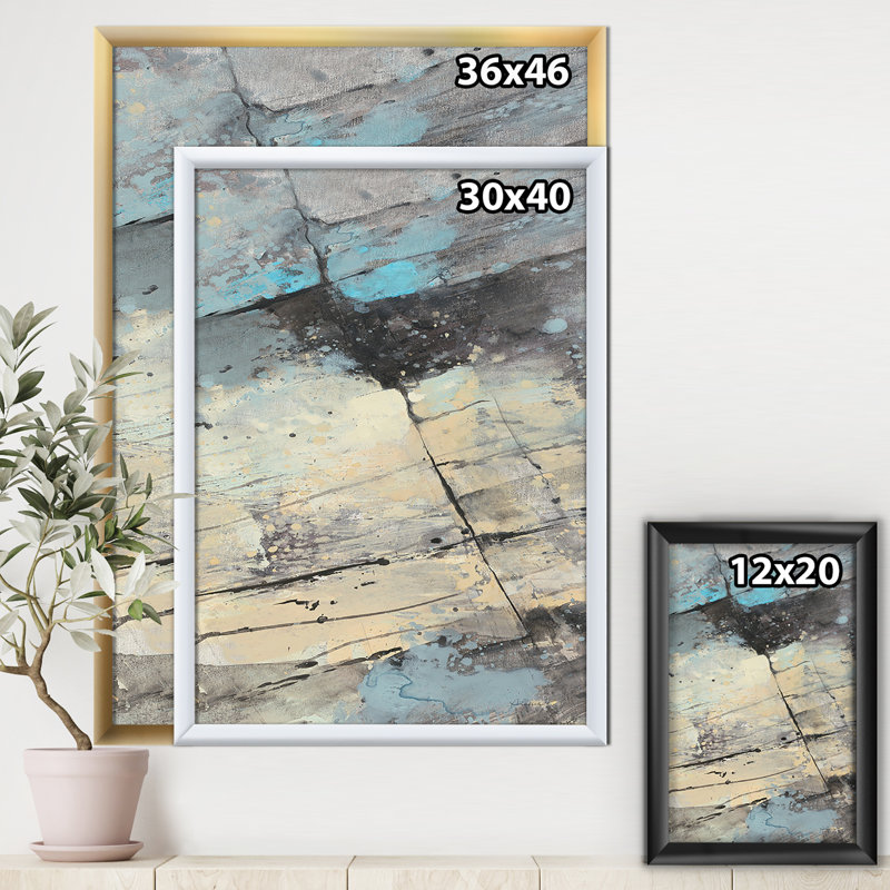 Panneau bleu sarcelle Rock II - reproduction d'art sur toile, H 46 po x l 36 po x P 1,5 po, Cadre blanc
