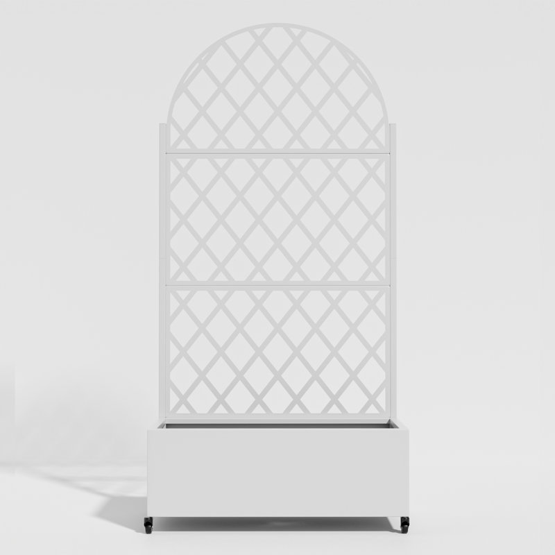 Boîte à fleurs individuelle en cèdre rectangulaire avec treillis et roues, Blanc