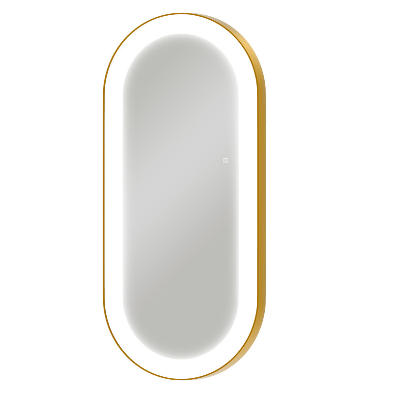 Miroir ovale à DEL pleine longueur avec large bande lumineuse et cadre en aluminium brossé, doré, Or brossé
