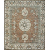 Brown Hand-Knotted Wool Triple Medallion Classic Traditional Modern Contemporary Carpet Rug