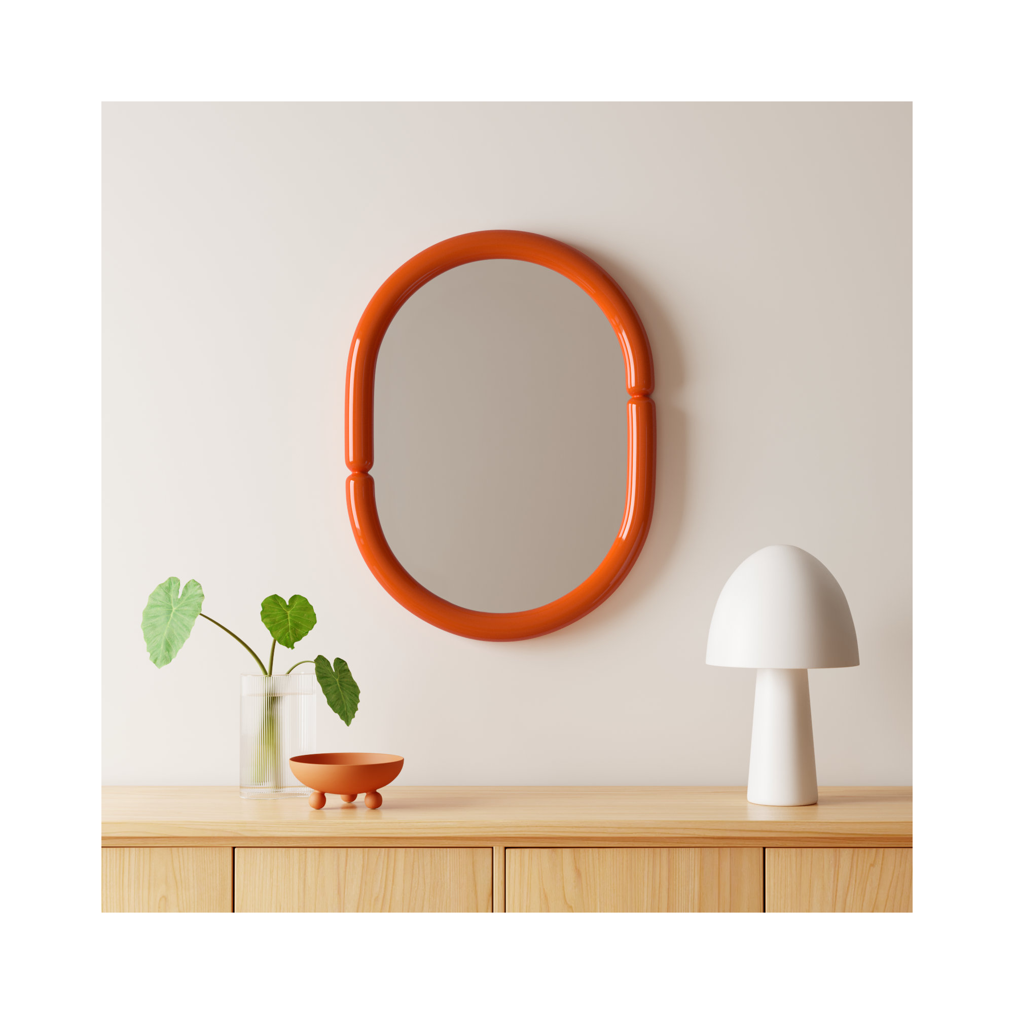 Lorinda Solid Wood Oval Wall Mirror, Orange