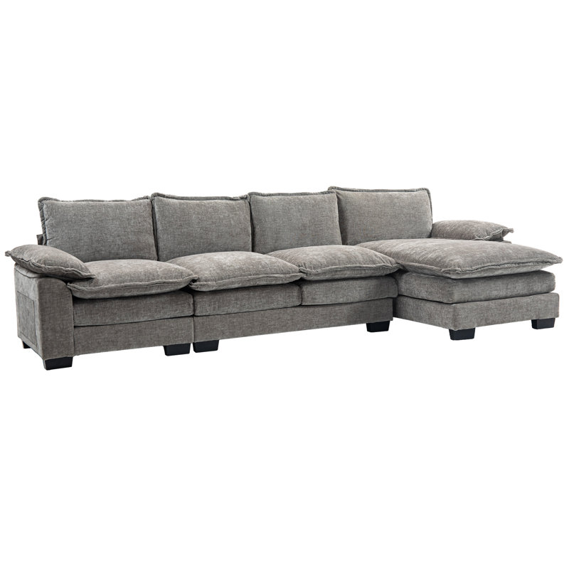 Canapé 120 po avec méridienne en chenille 120 po, gris