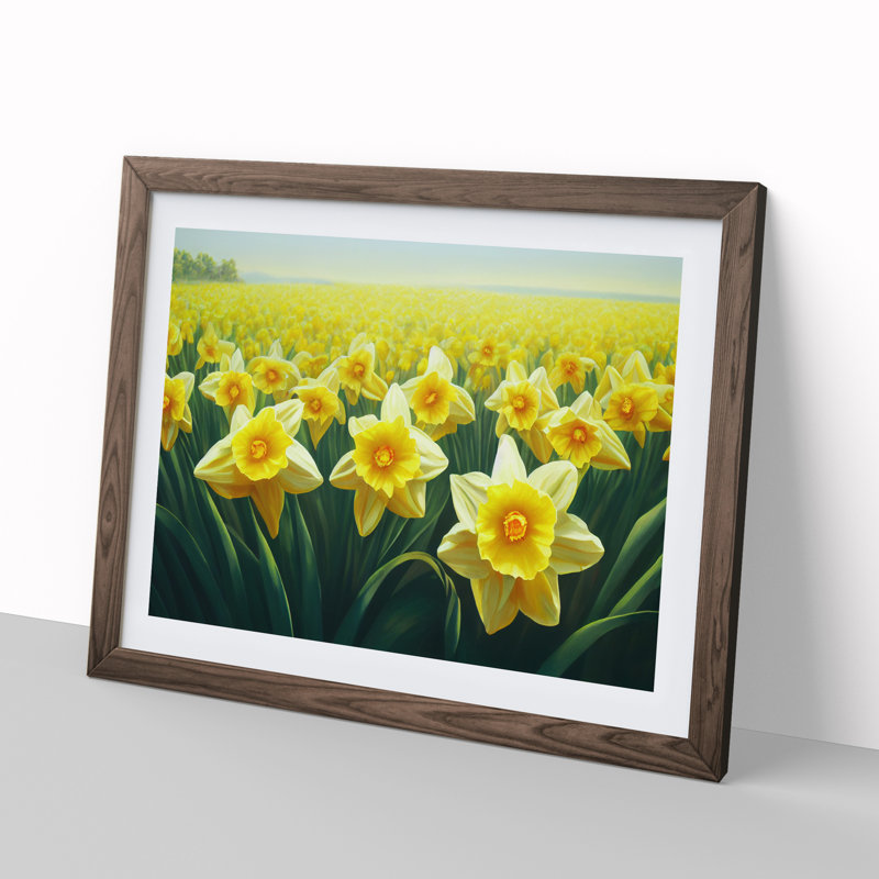 XH1022-9672X Virtuous Daffodil Flowers 1 Piece Single Picture Frame Wall Art, 25cm H x 34cm W, Walnut