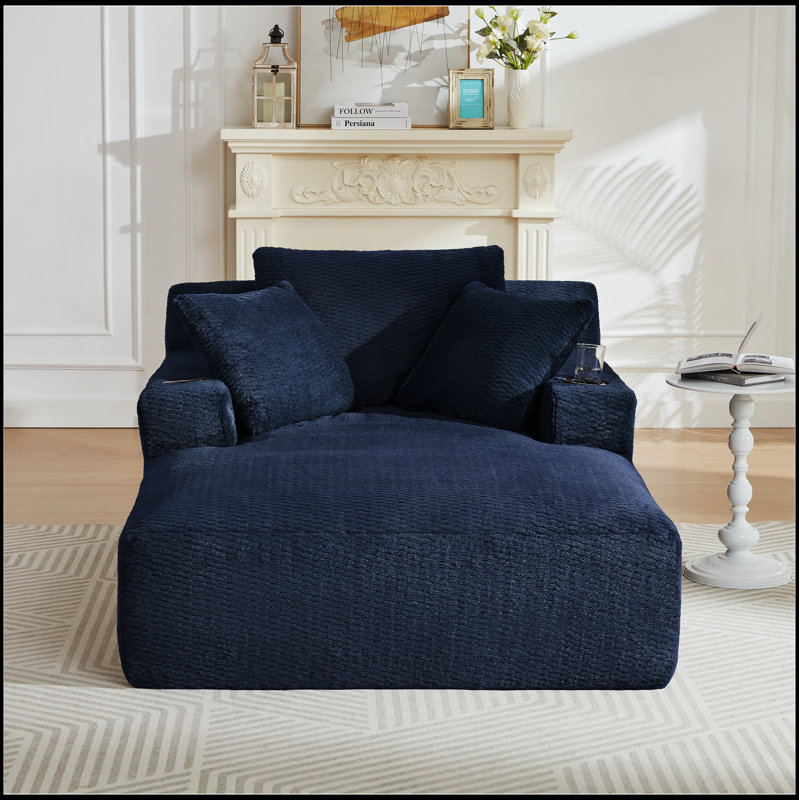 Oversized Chaise Lounge Chair Indoor, No Assembly Required, Comfy Sleeper Sofa for Living Room and Office, Dark Blue
