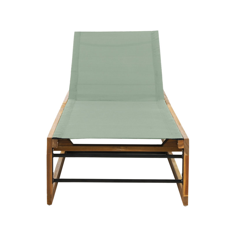 Arvada Outdoor Wood Chaise Lounge, Mint Green Mesh/Teak Frame, 1