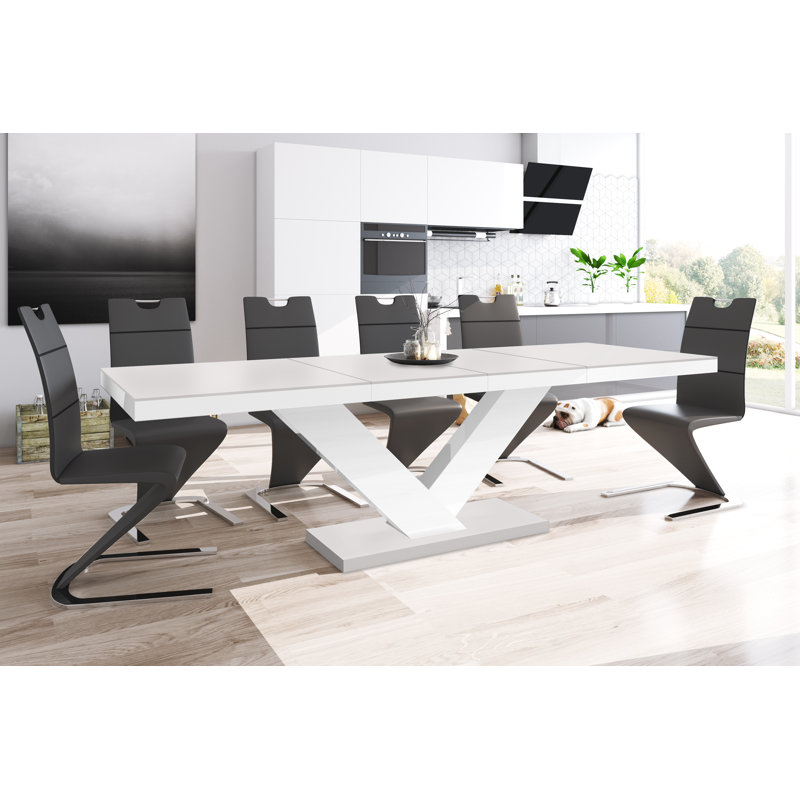 Extendable Dining Table, Light Grey Matt/White, Light Grey Matt