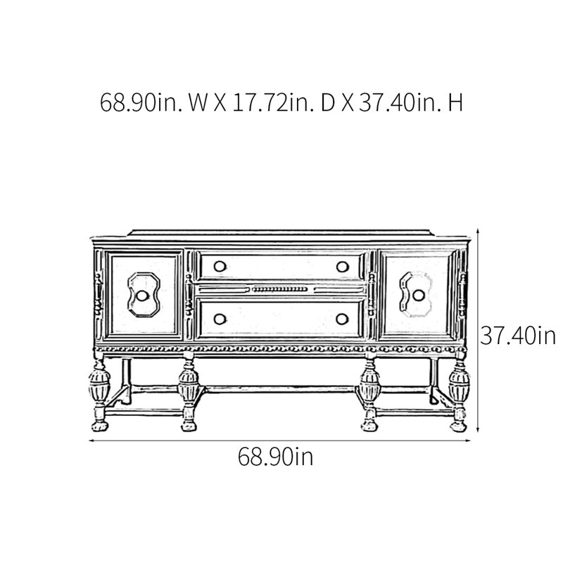 Console Retro, H 37,4 po x l 68,9 po x P 17,72 po
