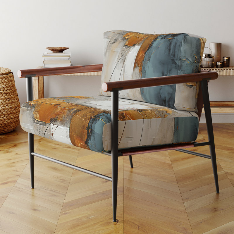 Chaise d'appoint rembourrée à accents abstraits or gris, Doré