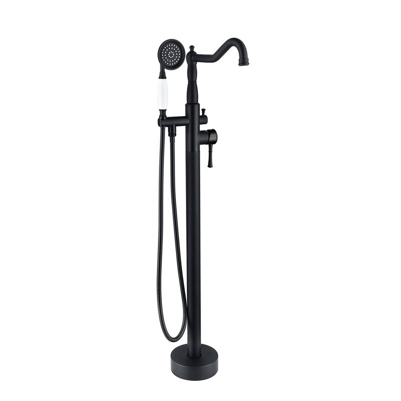 Robinet de baignoire autoportant avec douche à main, finition noire mate
