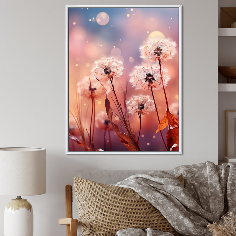 «Delicate Calm Dandelion Serenity IV - Autre plante et fleurs», art mural, Cadre flottant blanc, H 32 po x l 24 po