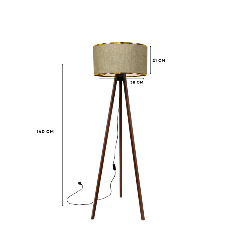 Élégante lampe sur pied en bois de 55,1 pouces de hauteur, beige et or | Fabrication 100% bois, douille E27 (40 W maximum), design scandinave moderne | Parfait pour le salon, la chambre à coucher ou le bureau personnel