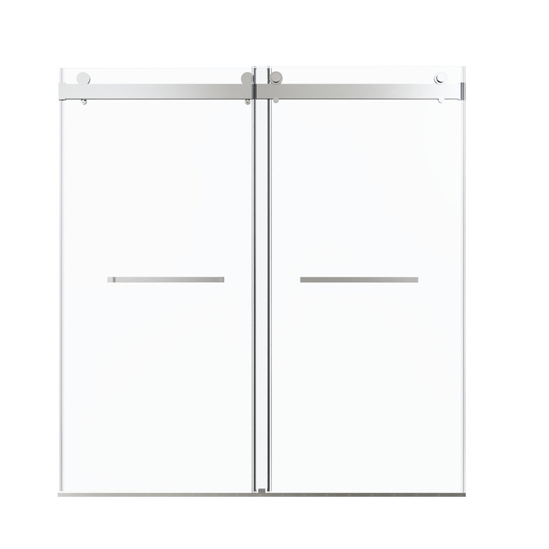 Double porte de douche coulissante à fermeture en douceur, 68-72 po * 76 po, verre trempé de 3/8 po, Argent argent