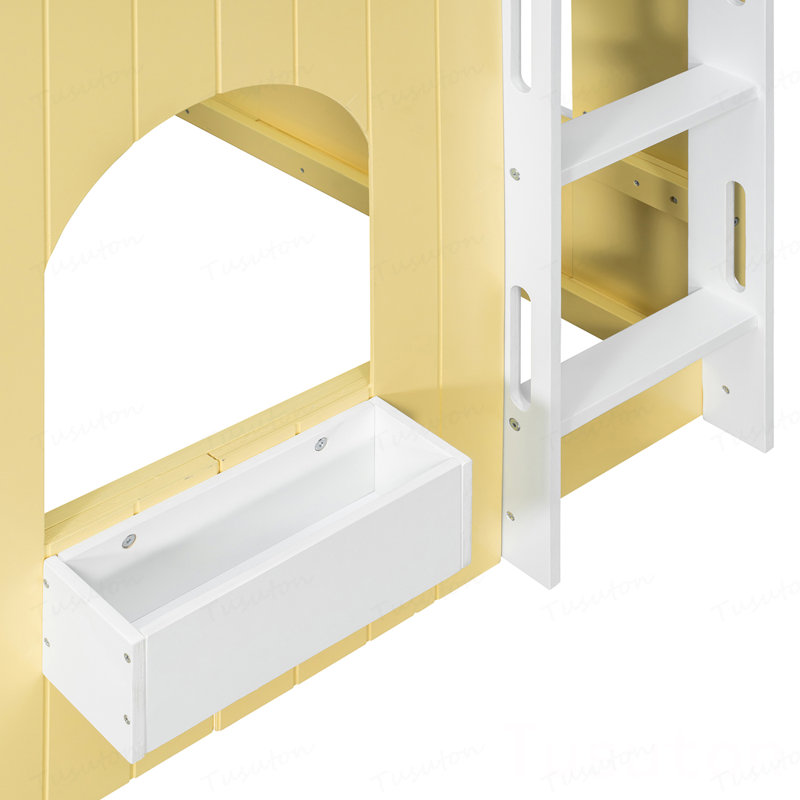 Lit mezzanine simple pour enfant avec guirlande lumineuse DEL, Jaune