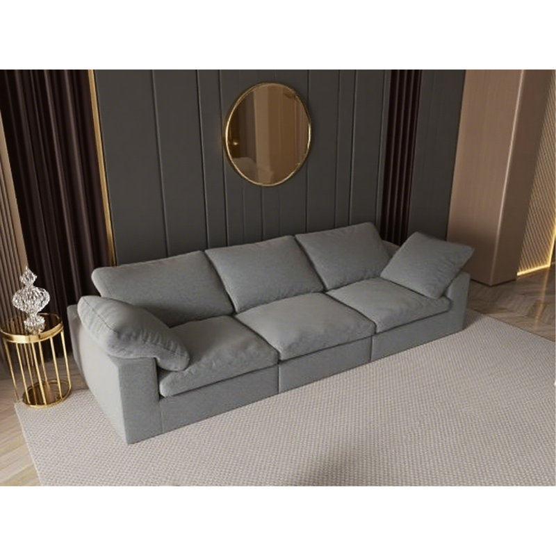Chenille Fabric Upholstered Boneless Sofa, Oversized Comfy Cloud 3-Seater Sofa Couch, Double Plush Cushion For Living Room,Grey