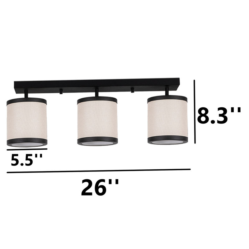 3 Lights Metal Body Fabric Cap Cylinder Semi Flush Mount
