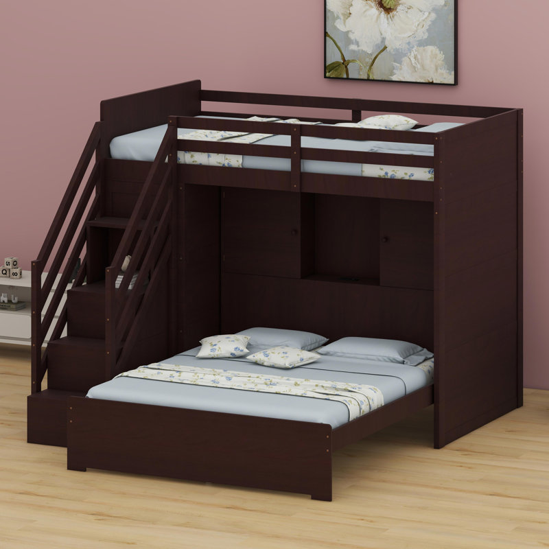 Space-Saving Loft Bed Featuring Climbing Storage Steps, Attached Closet, Multi-Port USB Hub, and LED Light System, Espresso