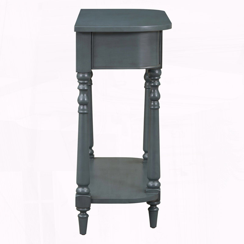 Console étroite en placage de pin avec coin incurvé et tiroir (bleu marine), Marine, Marine, Marine