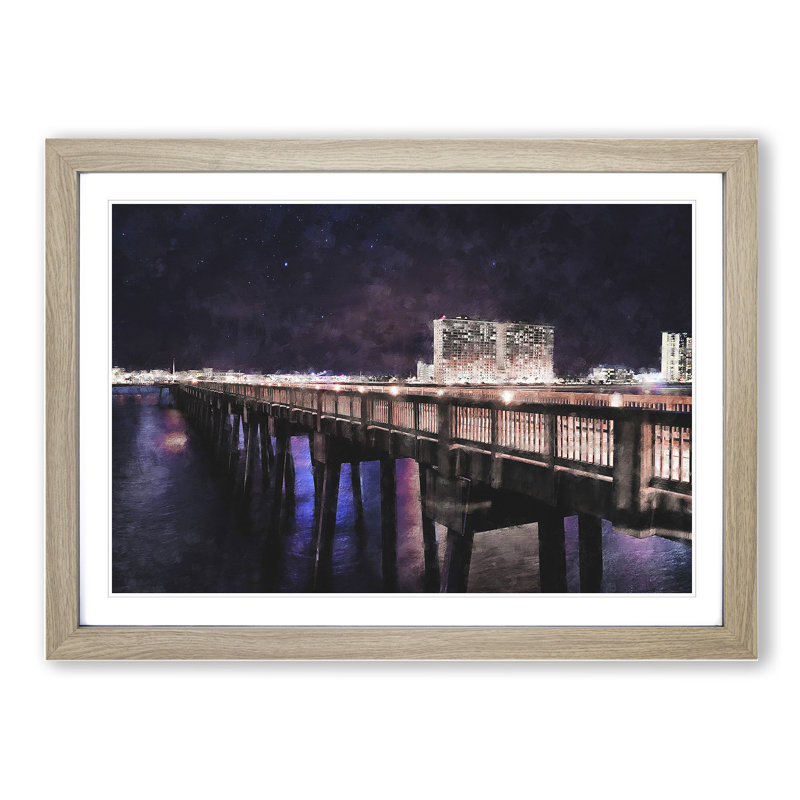 Panama City Beach Pier - Framed Print, 27cm H x 36cm W x 2cm D, Oak Framed