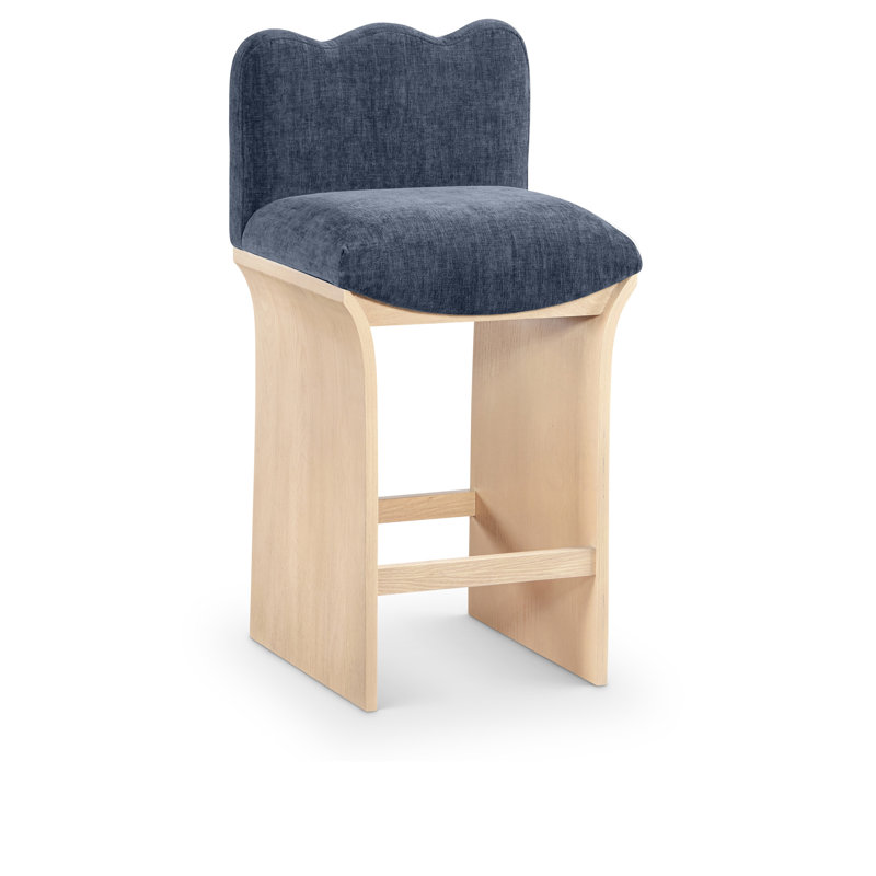 Tabouret de comptoir Shaw Cassady, Tissu chenille bleu marine, Naturel