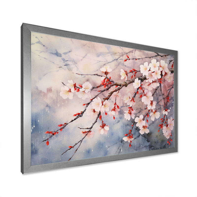 «Flower Whispers Cherry Blossoms» sur toile, H 30 po x l 40 po x P 1,5 po, Cadre simple argenté