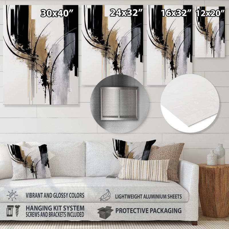 Loulou noir, blanc et or Expression II - impression sans cadre sur métal, H 40 po x l 30 po