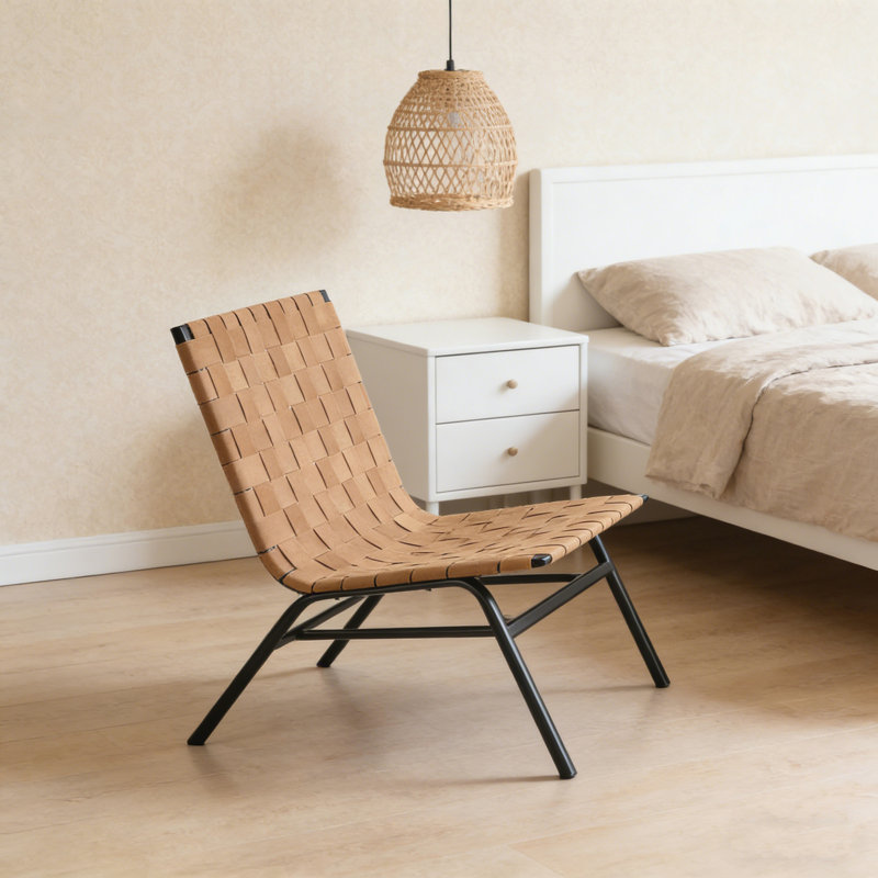 Fauteuil d'appoint en cuir brun tissé
