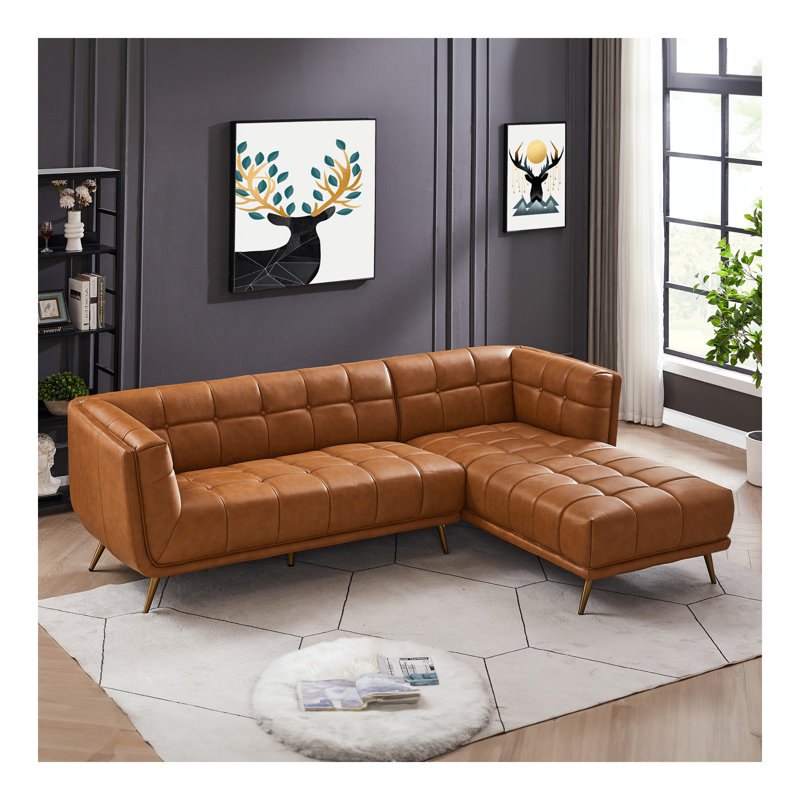 Addison Right Sectional Cognac Leather Sofa