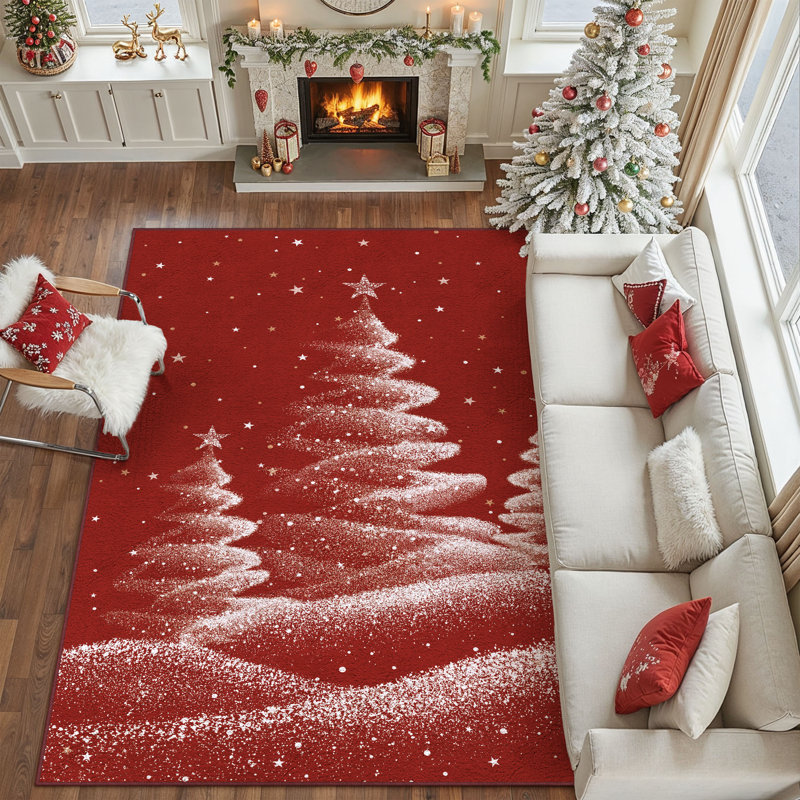 Tapis lavable avec tapis antidérapant Loly Christmas, Rectangle 9 pi x 12 pi