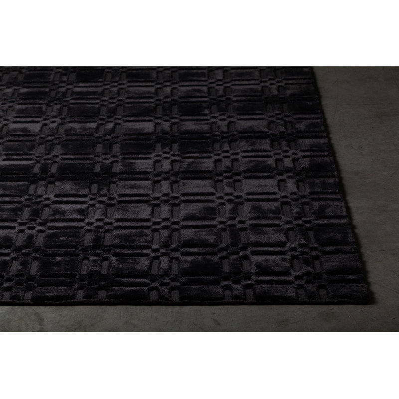 Tapis noir tissé à la main Kaelynn Authentic Dhurrie, Rectangulaire 9 pi x 13 pi
