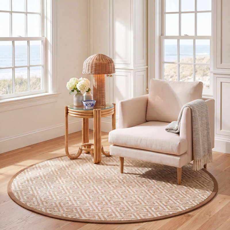 Jaquavion Sisal With Latex Geometric Rug, Round 6'