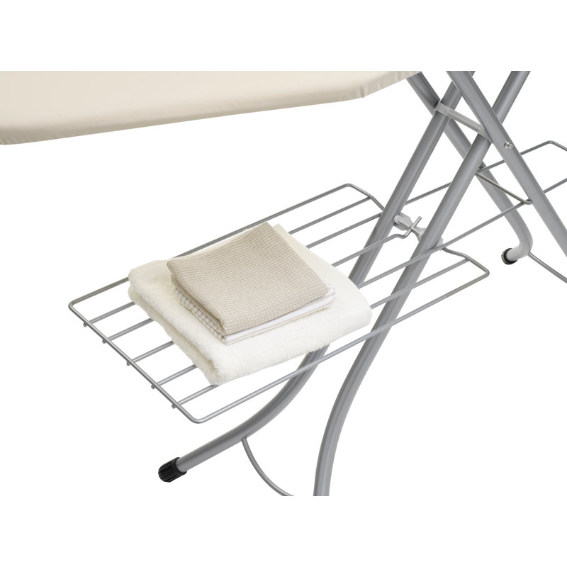 Ecru Metal Foldable Ironing Board with Linen Rack