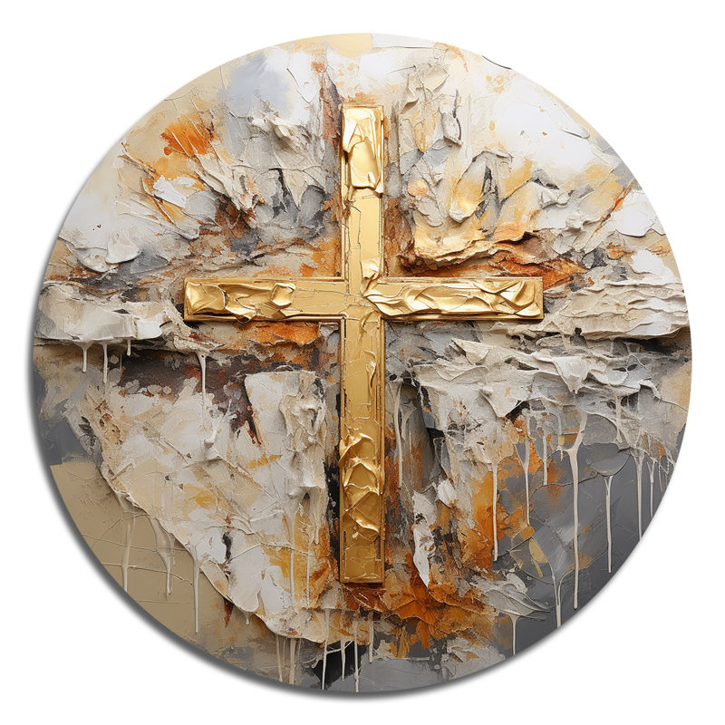 Or, croix de minimalisme religieuse - art spirituel rond en métal, H 16 po x l 16 po