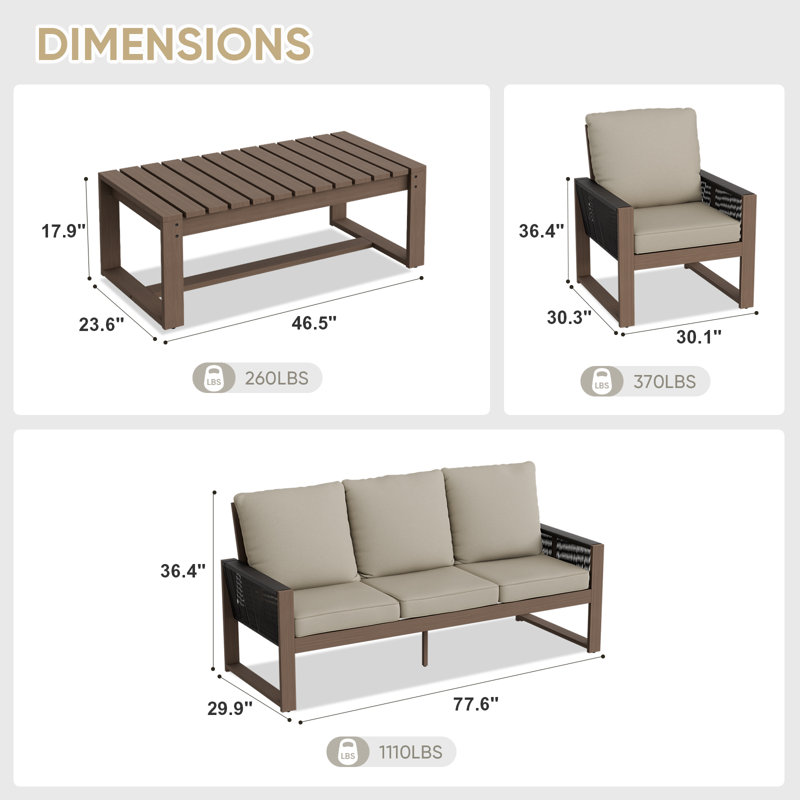 Ensemble de conversation pour 5 personnes, Beige