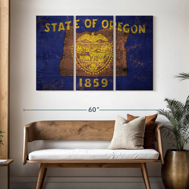 State Map Over Oregon Flag, 32" H x 50" W