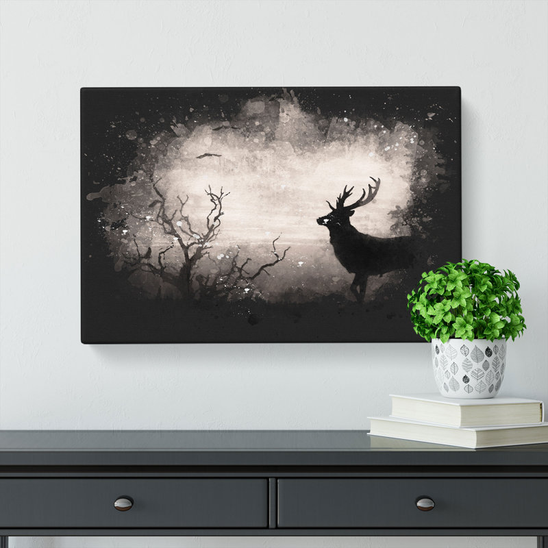 Stag Deer with Birds - Wrapped Canvas, 40cm H x 60cm W x 3cm D