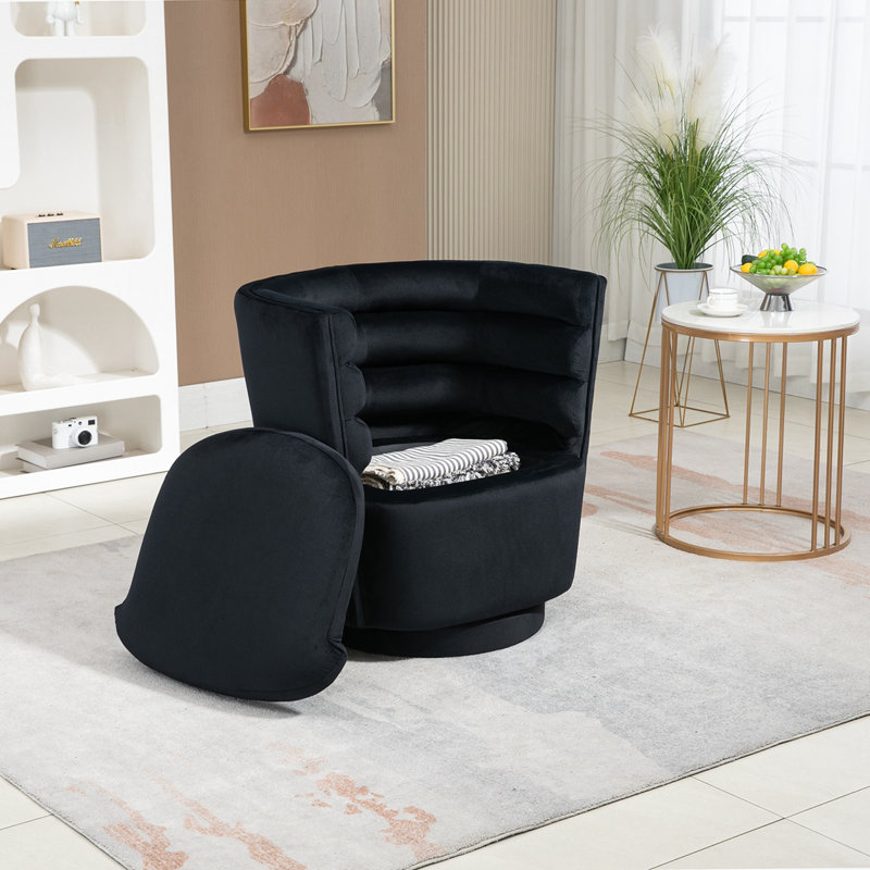 Lasharn Upholstered Swivel Side Chair with Ottoman, Black Velvet