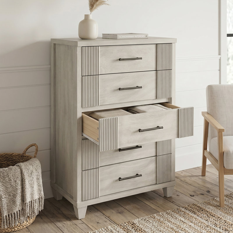 Commode 5 tiroirs Shalyce, Blanc antique
