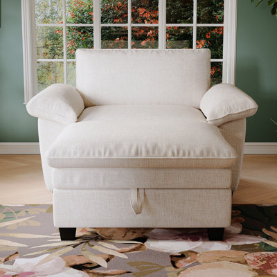 Chaise longue 51 po en chenille avec et rangement - Beige, confortable, relaxant, confortable pour la chambre à coucher