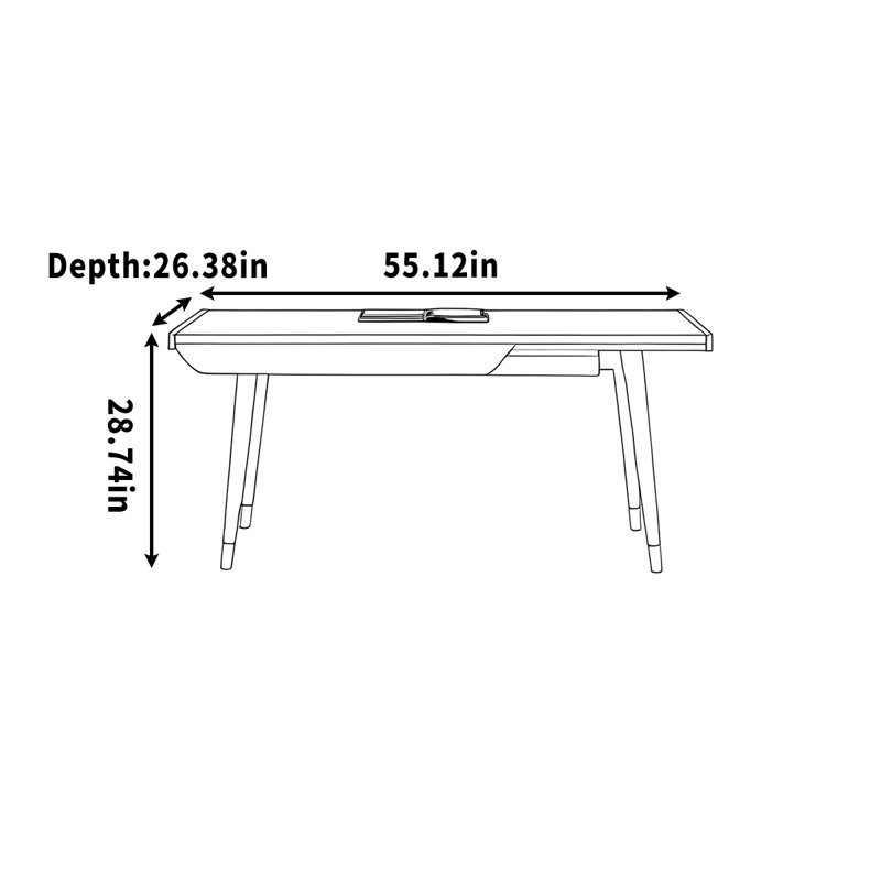 Bureau d'écriture en bois massif, H 28,74 po x l 55,12 po x P 26,38 po