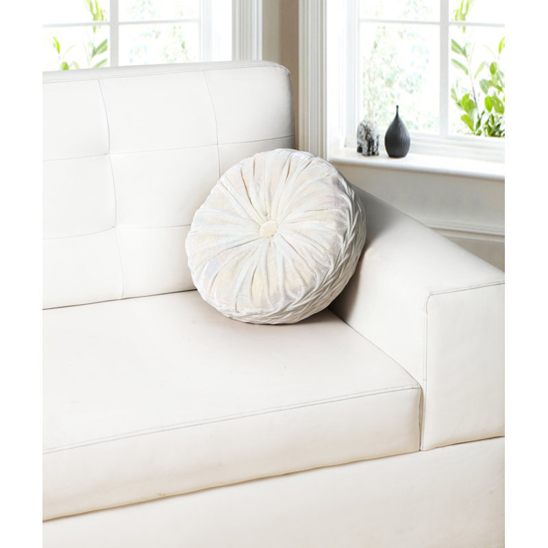 White Round Tufted Velvet Button Pillow